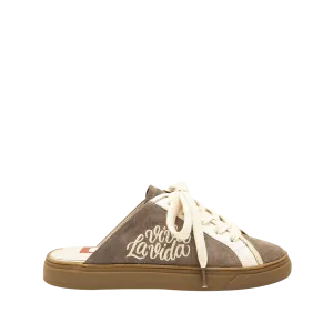 Almond-colored leather mule with lace-up detail