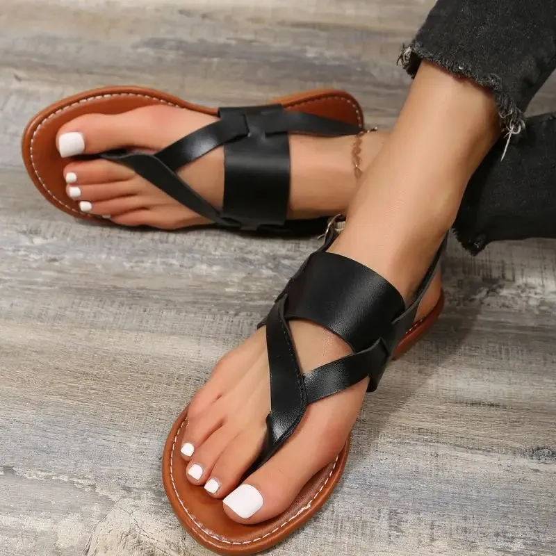 AMOZAE- - Summer Women's Roman Style Clip Toe Flat Sandals