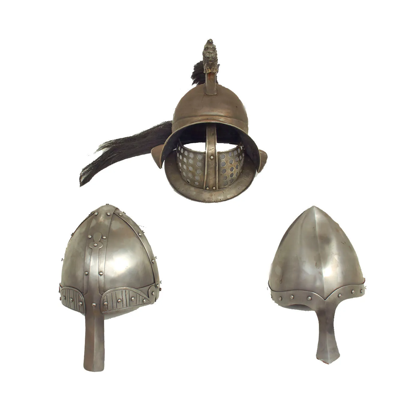 Ancient Roman Gladiator Murmillo  Cassis Crista Helmet With Medieval Style Skullcap Nasal Helmets With Nose Guard - 3 Replica Helmets
