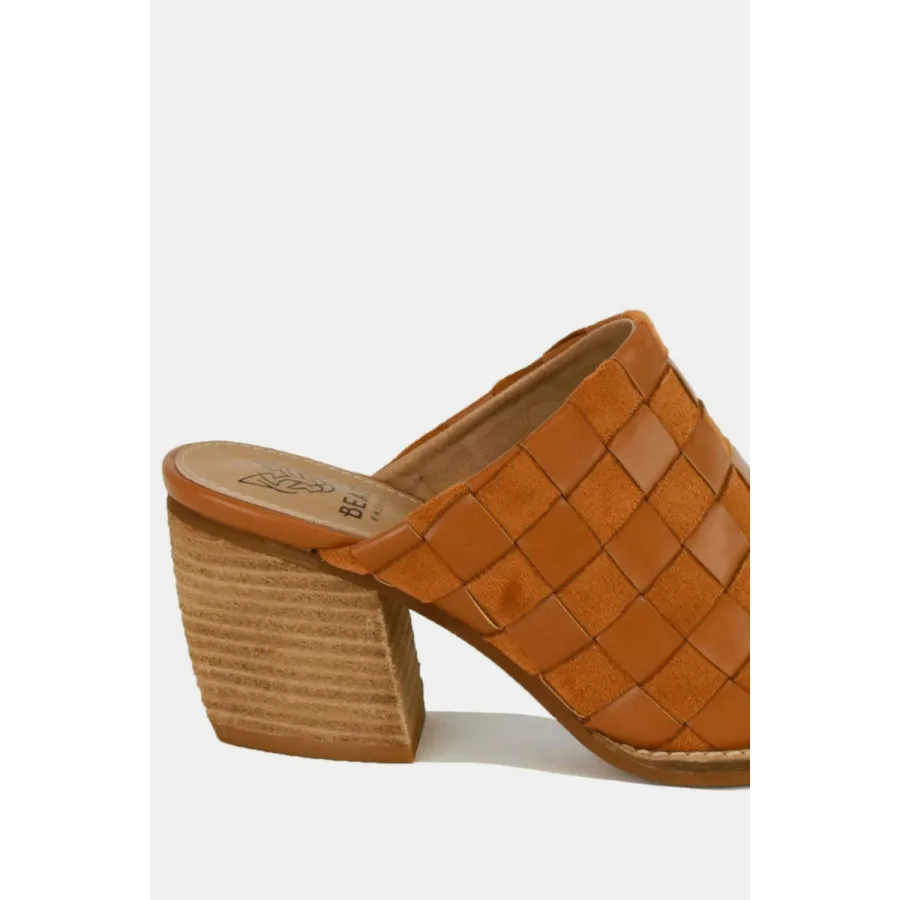 Beast Fashion Woven Checkerboard Block Heel Mule Shoes