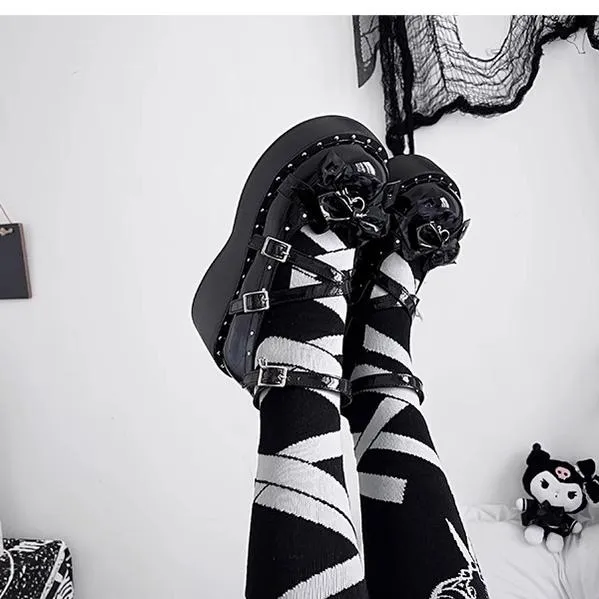 (BFM)Bondora~Devil Cross~Punk Lolita Shoes Cross High Platforms Shoes