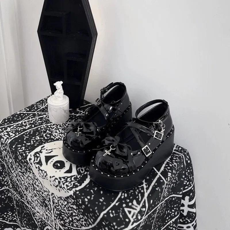 (BFM)Bondora~Devil Cross~Punk Lolita Shoes Cross High Platforms Shoes