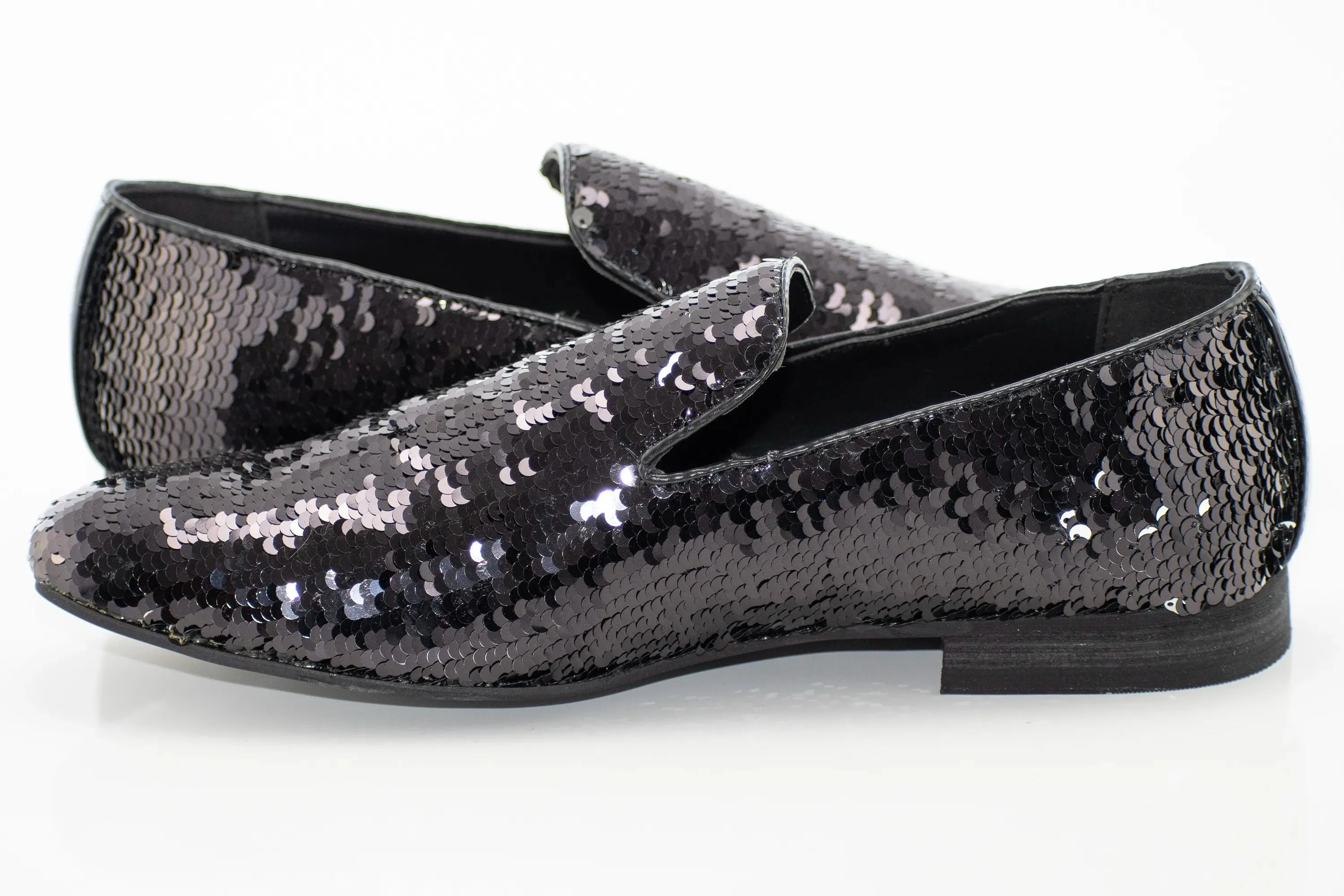 Black and Silver Sequined Smoking Loafer