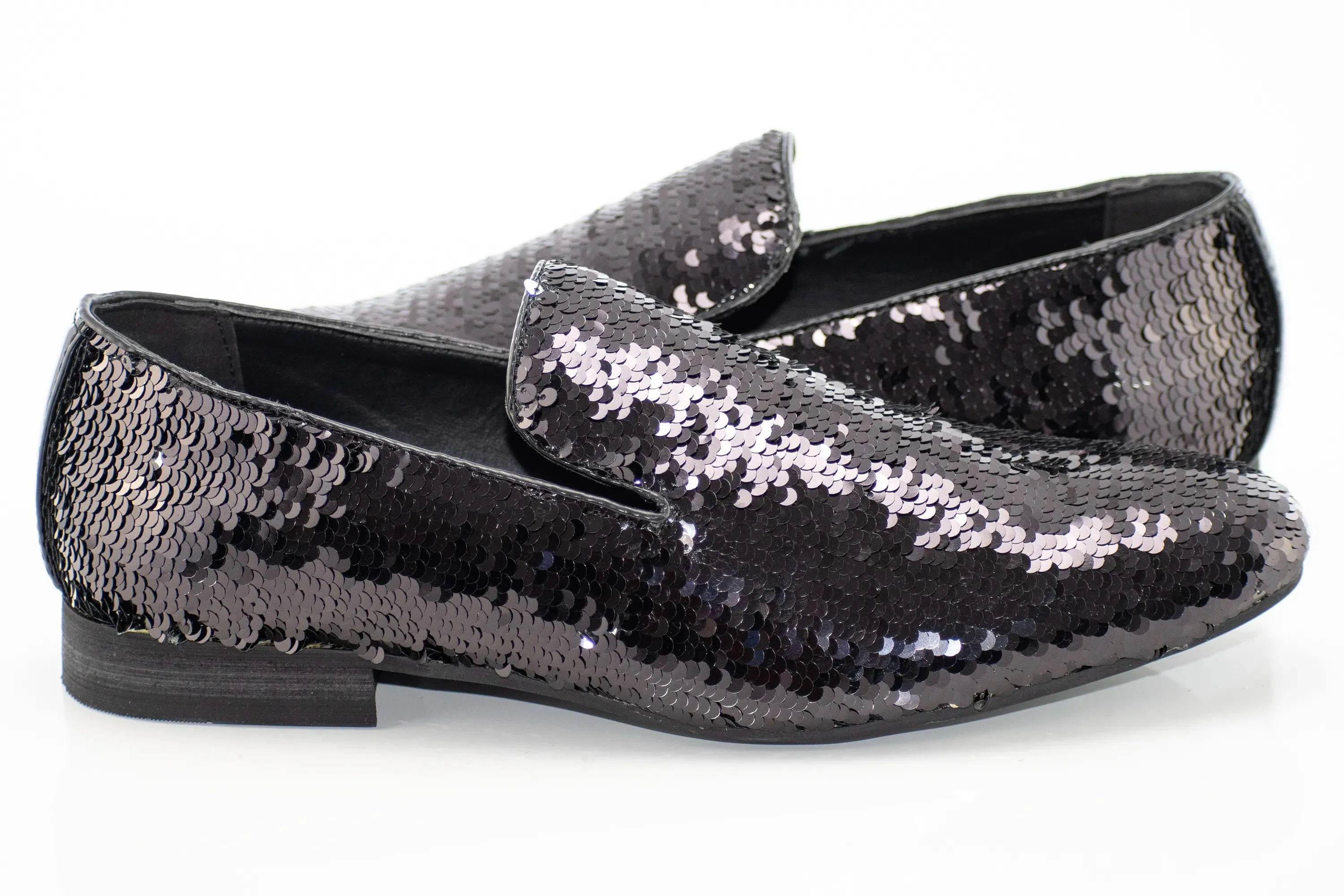 Black and Silver Sequined Smoking Loafer