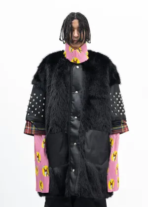 BLACK FAUX-FUR STUDS COAT