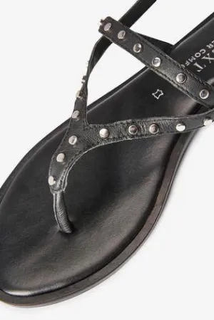 Black Regular / Wide Fit Forever Comfort® Studded Toe Thong Sandals