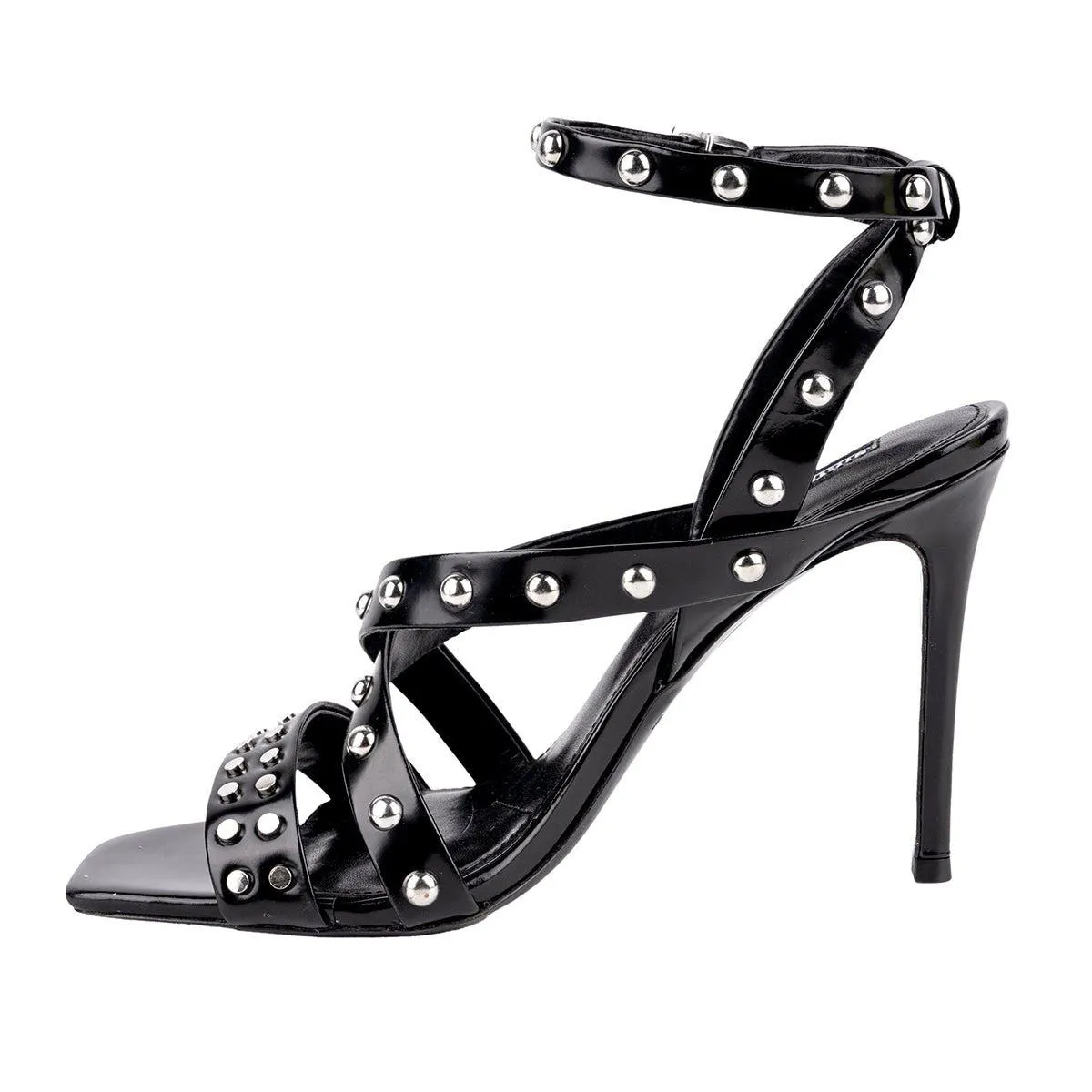 Charles David Studded Strap High-Heel Sandals Leather Black Colour For Women