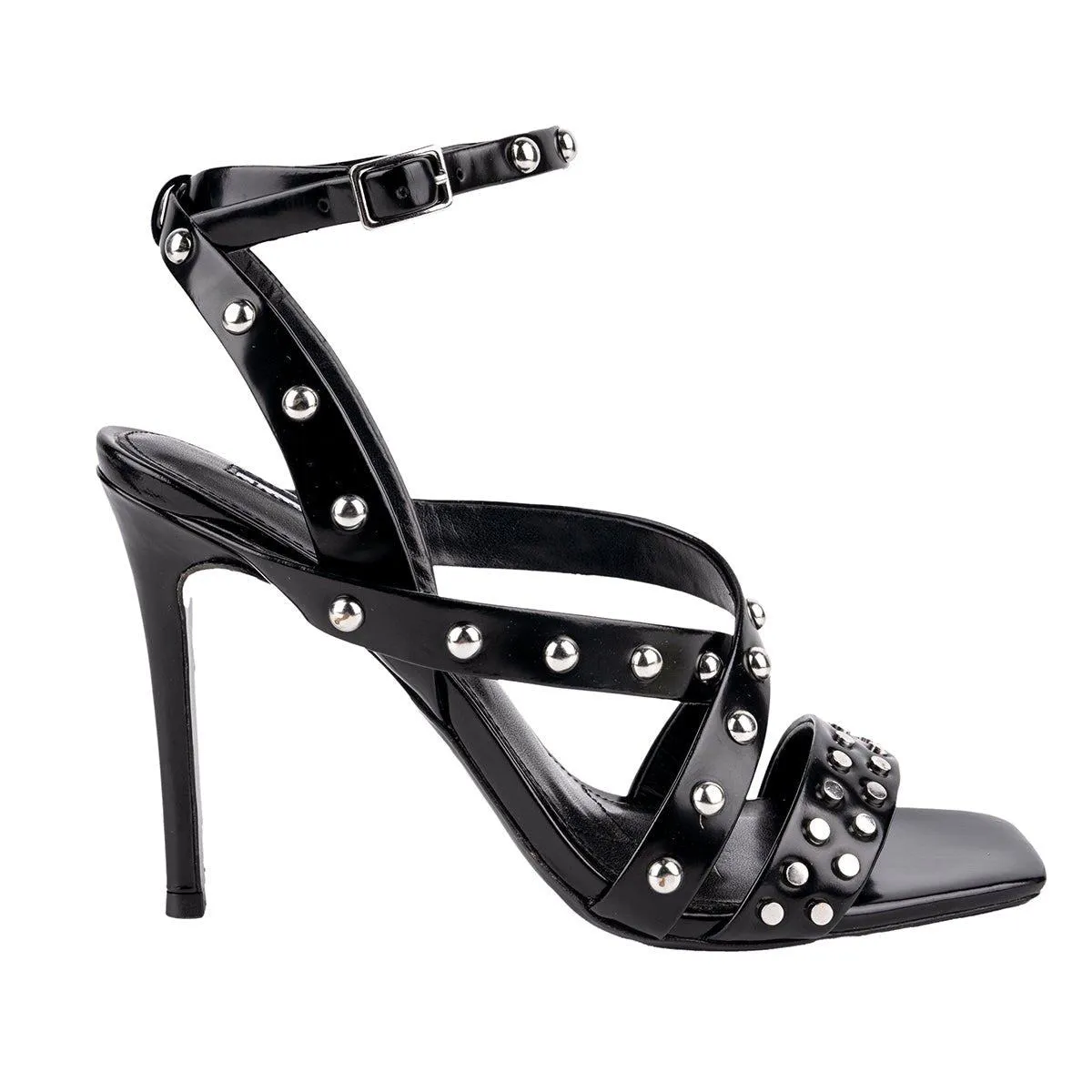 Charles David Studded Strap High-Heel Sandals Leather Black Colour For Women
