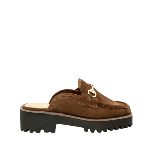 Chocolate-colored leather mule