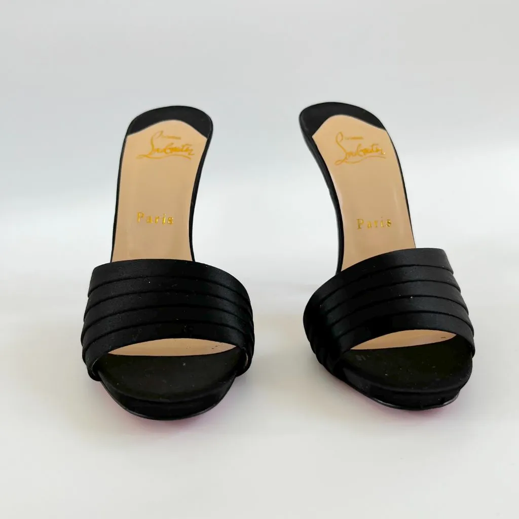 Christian Louboutin Satin Pleated Mule Sandals, 37