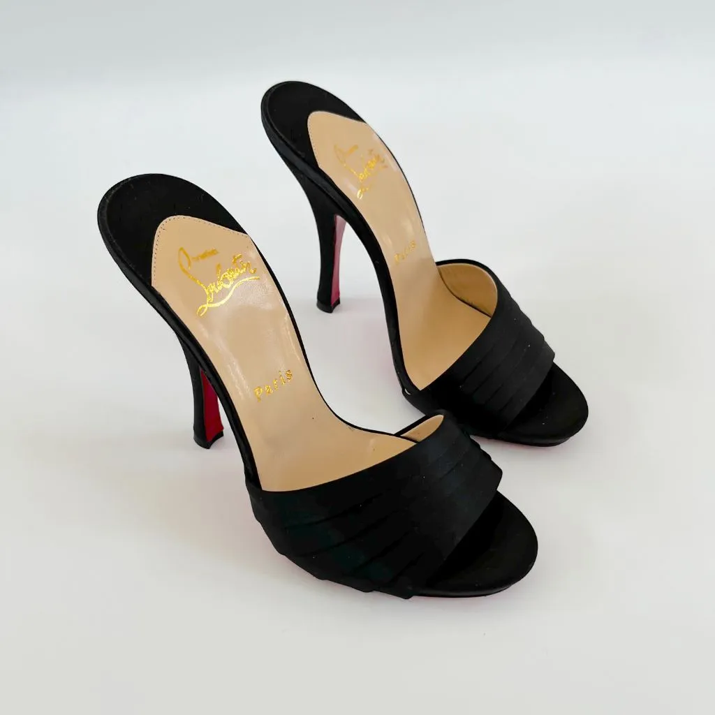 Christian Louboutin Satin Pleated Mule Sandals, 37