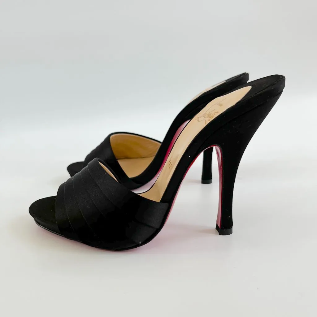 Christian Louboutin Satin Pleated Mule Sandals, 37