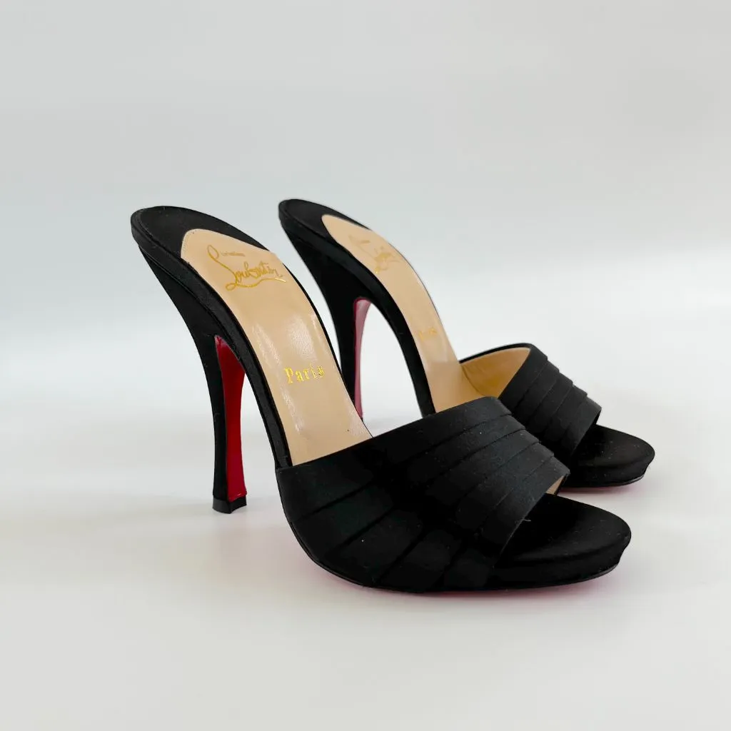 Christian Louboutin Satin Pleated Mule Sandals, 37