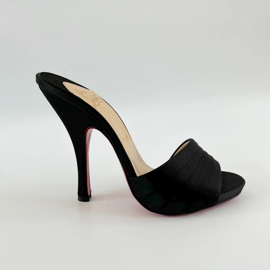 Christian Louboutin Satin Pleated Mule Sandals, 37