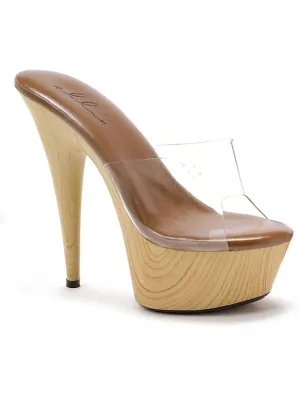 Ellie Shoes E-609-Mya 6" Pointed Stiletto Women's Mule with Faux wood bottom. Simulated wood sole.