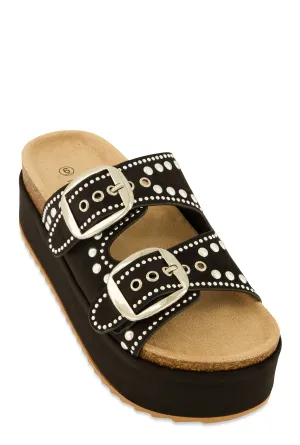 Faux Suede Studded Platform Footbed Sandals