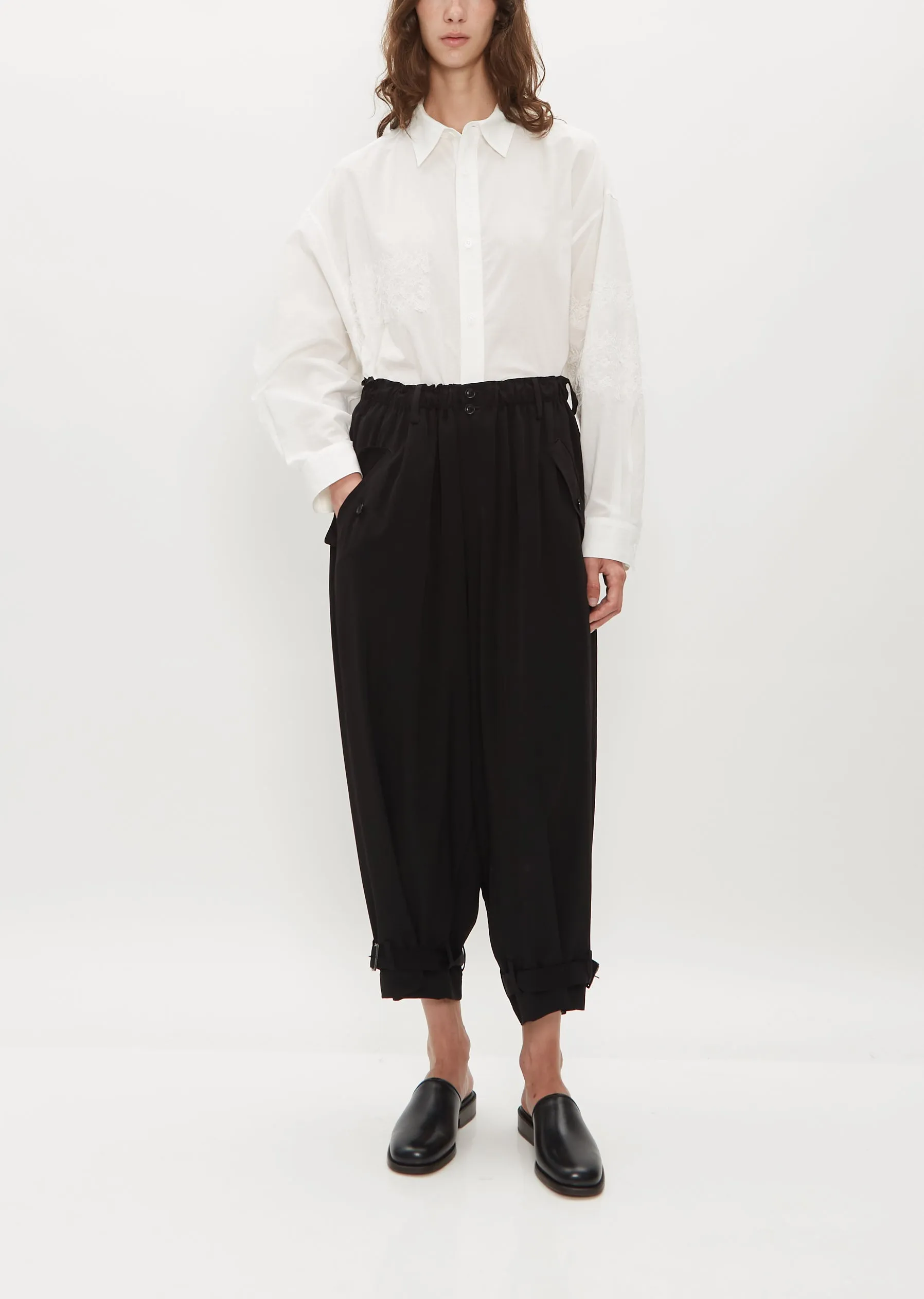 Gathered Hem Belted Pants — Black