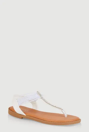 Girls Corded Rhinestone Studded Thong Sandals