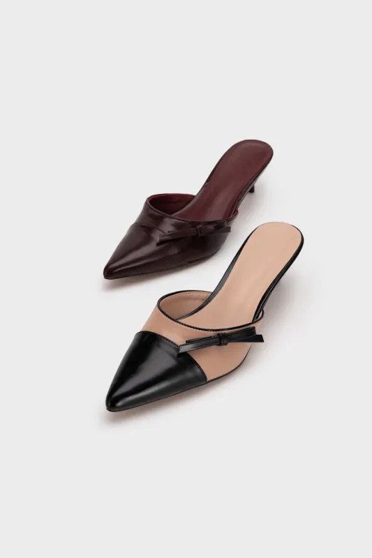 KITTEN HEEL MULE WITH BOW