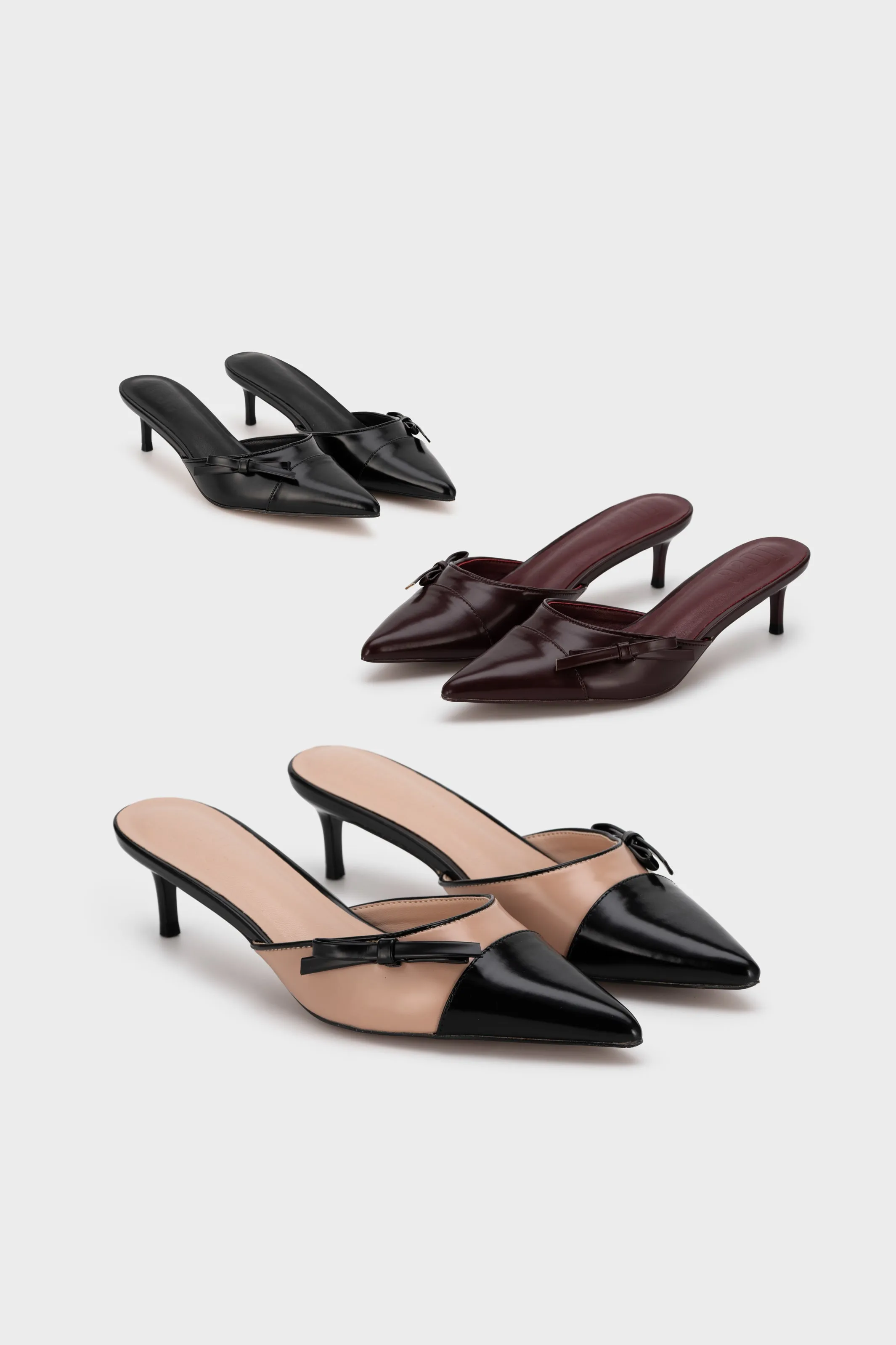 KITTEN HEEL MULE WITH BOW