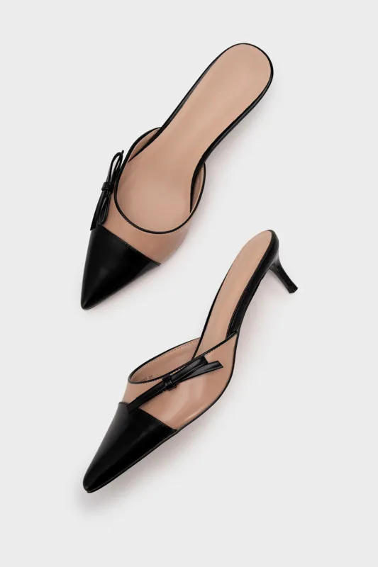 KITTEN HEEL MULE WITH BOW