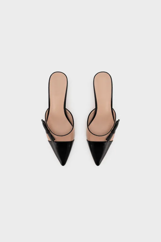 KITTEN HEEL MULE WITH BOW