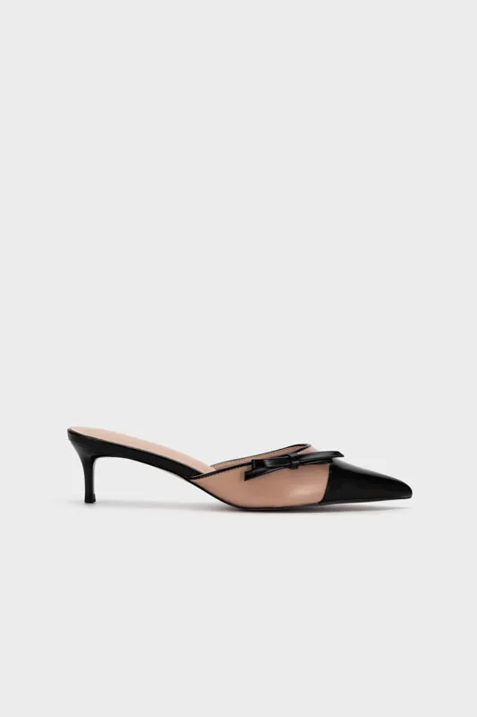 KITTEN HEEL MULE WITH BOW