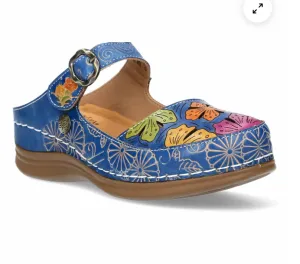 Laura Vita"Biscuit 13" Leather Mule in Blue