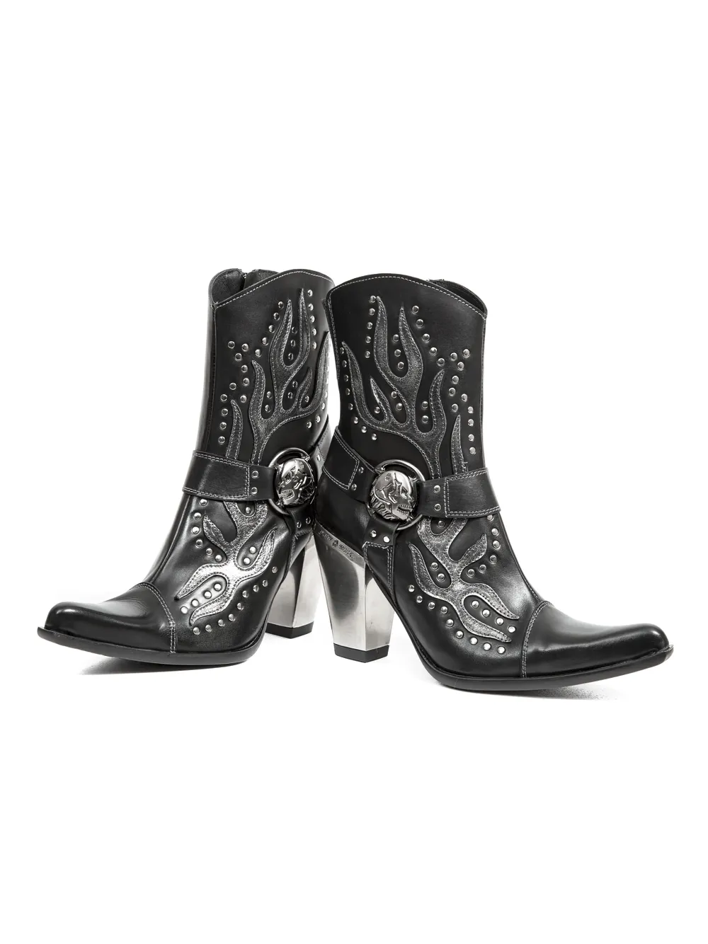 NEW ROCK Studded Black Western Ankle Boots with Buckle