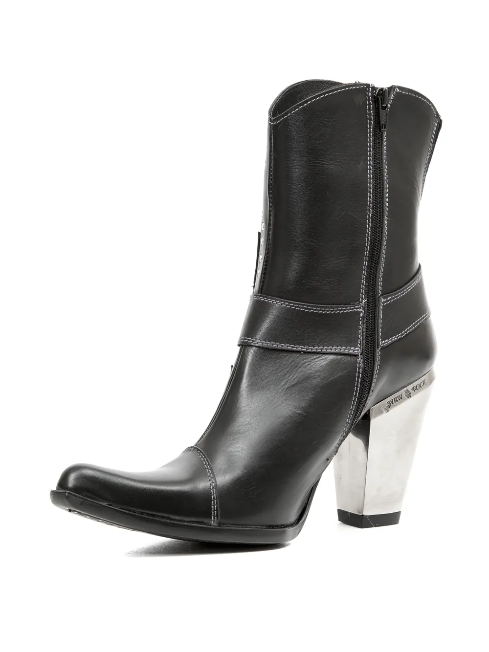 NEW ROCK Studded Black Western Ankle Boots with Buckle