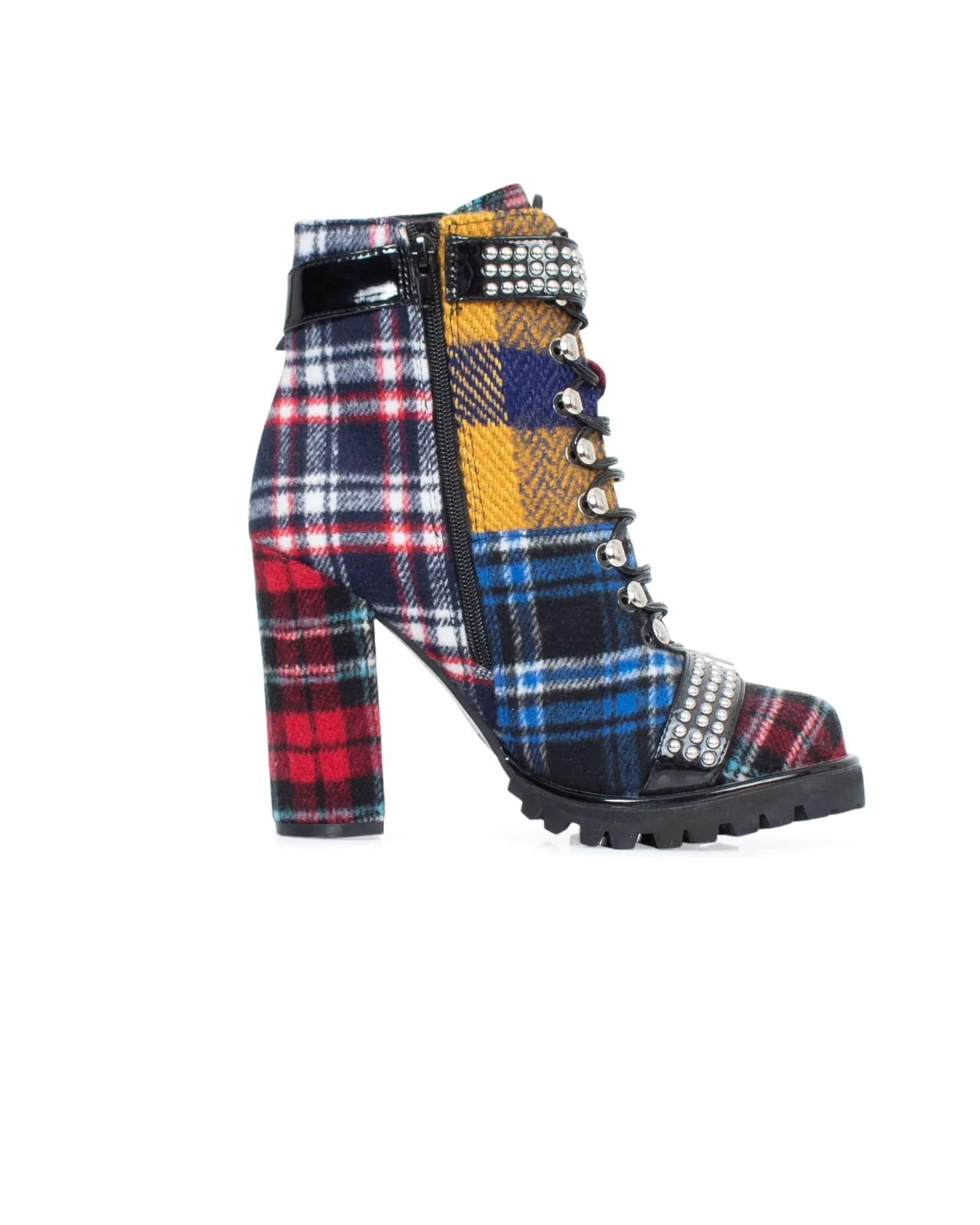 "Lilith- 2" Lace Up Plaid Bootie