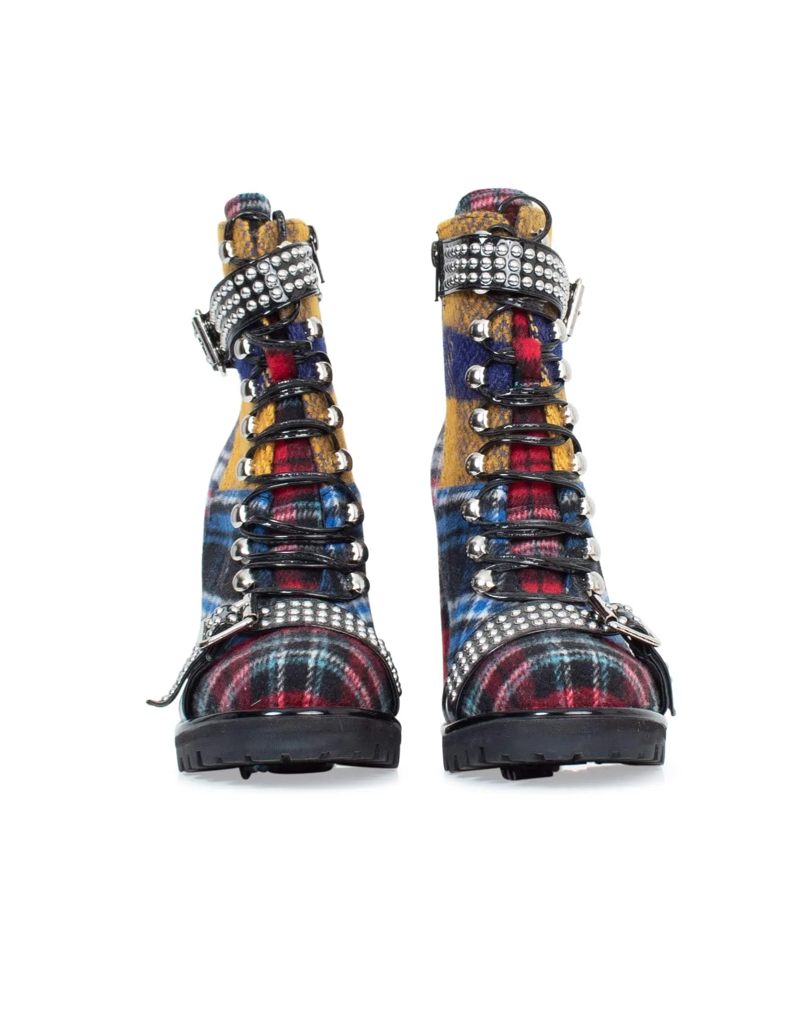 "Lilith- 2" Lace Up Plaid Bootie