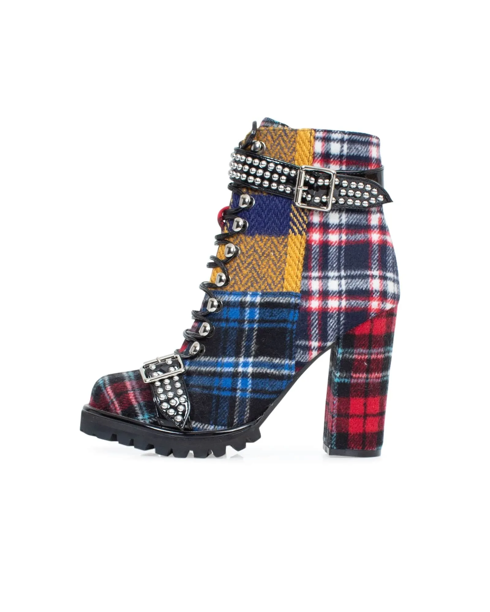 "Lilith- 2" Lace Up Plaid Bootie