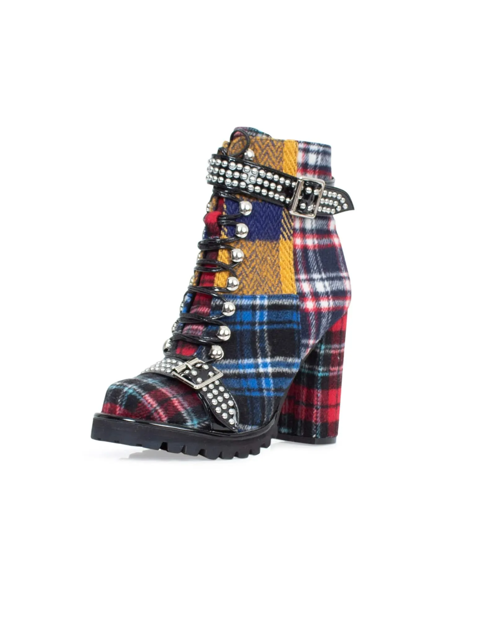 "Lilith- 2" Lace Up Plaid Bootie
