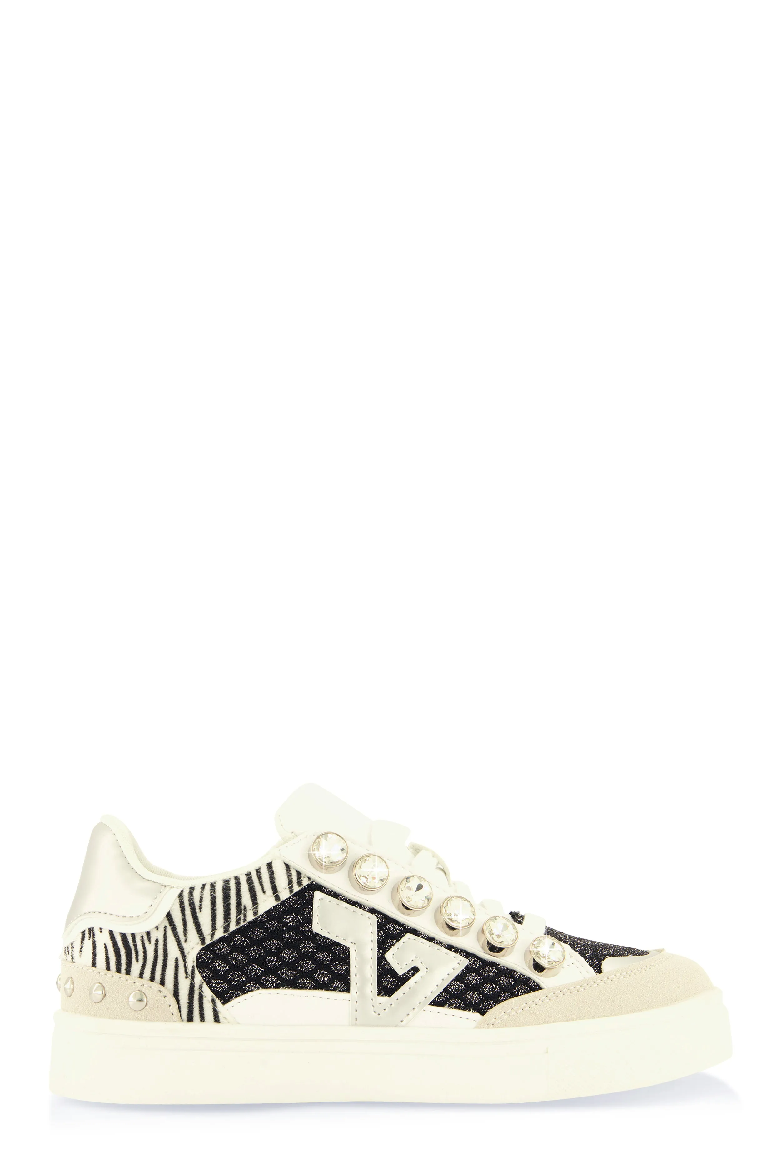 Rhinestone Detail Color Block Lace Up Sneakers