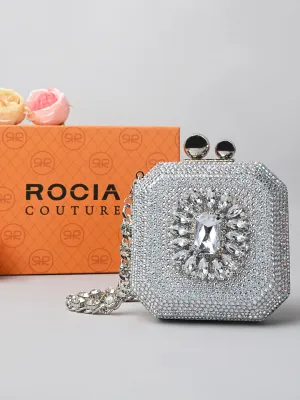 Rocia By Regal Silver Women Diamond Encrusted Metal Clutch