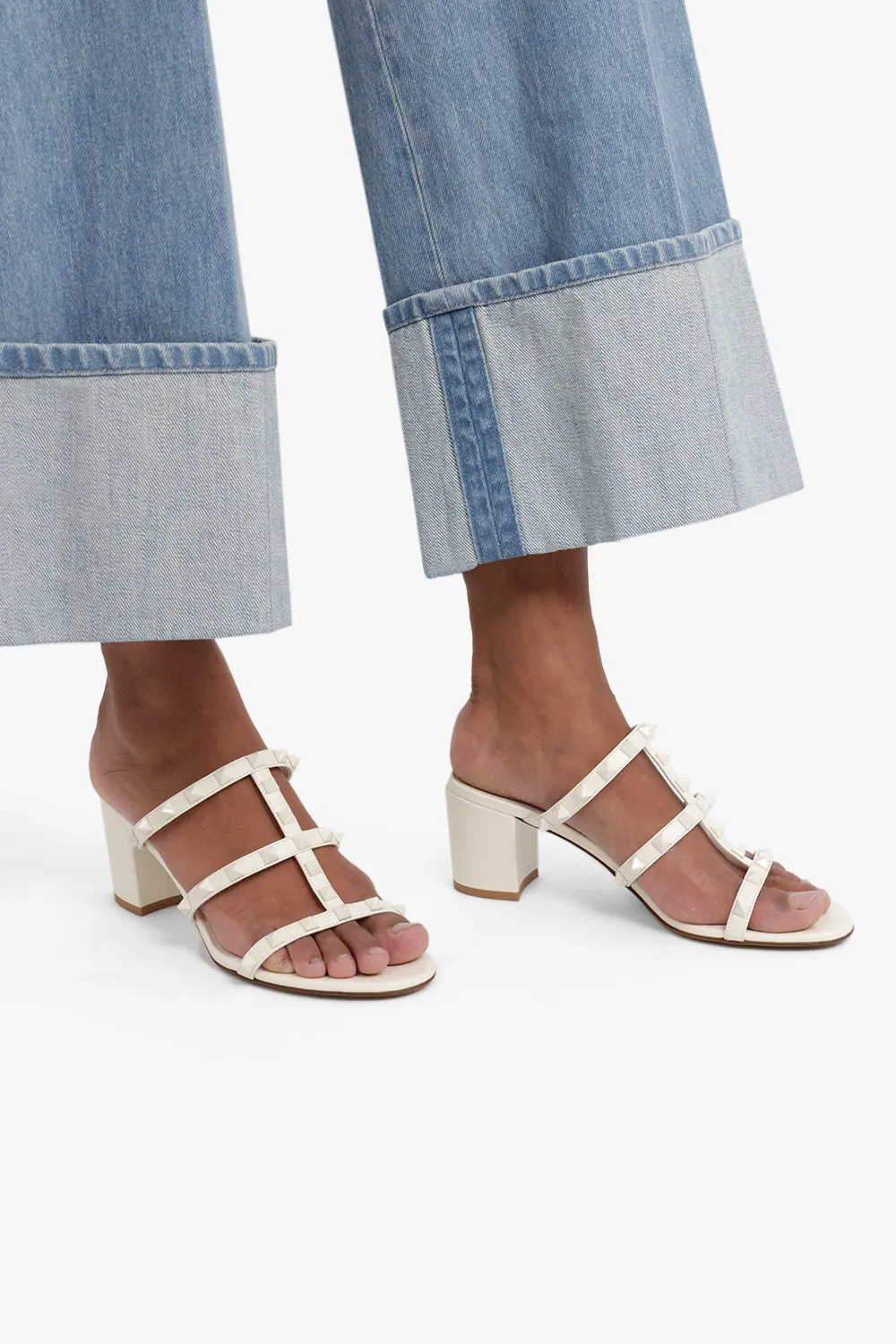 Rockstud Three Strap 60Mm Mule | Ivory