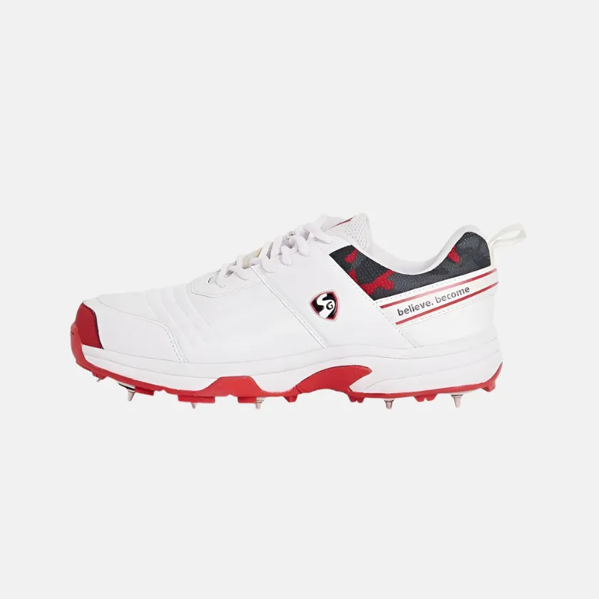 SG Savage Spikes 1.0 Men's Cricket Shoes- White/Red/Grey