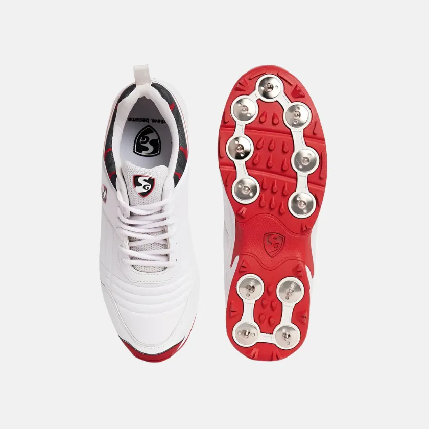 SG Savage Spikes 1.0 Men's Cricket Shoes- White/Red/Grey