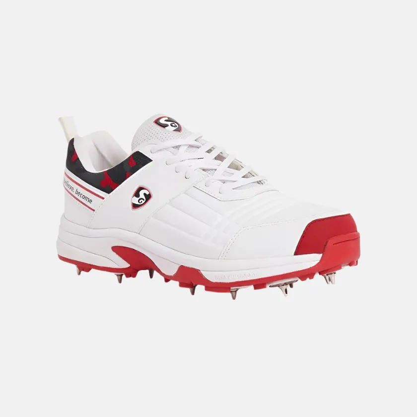 SG Savage Spikes 1.0 Men's Cricket Shoes- White/Red/Grey