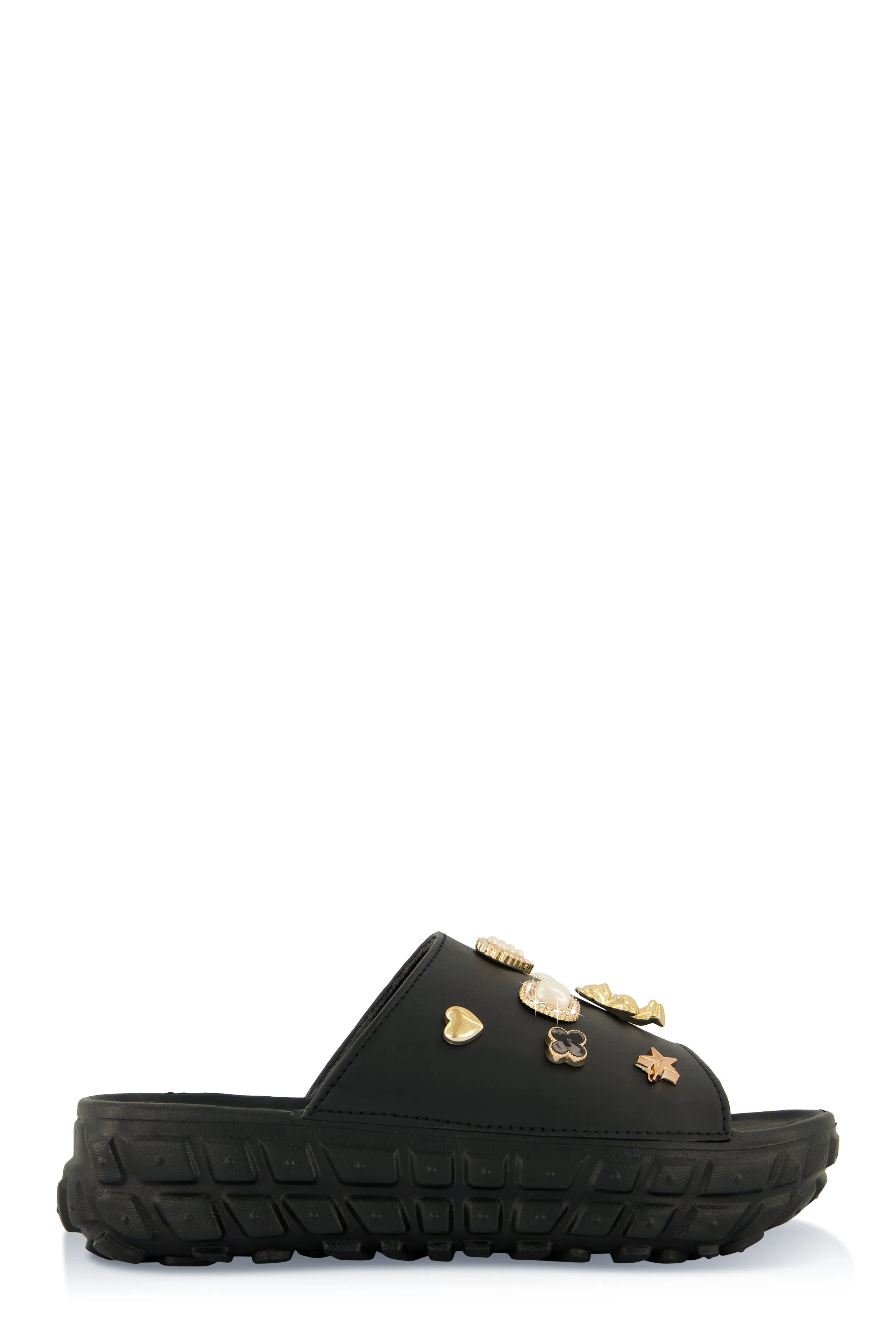 Studded Charm Platform Slide Sandals