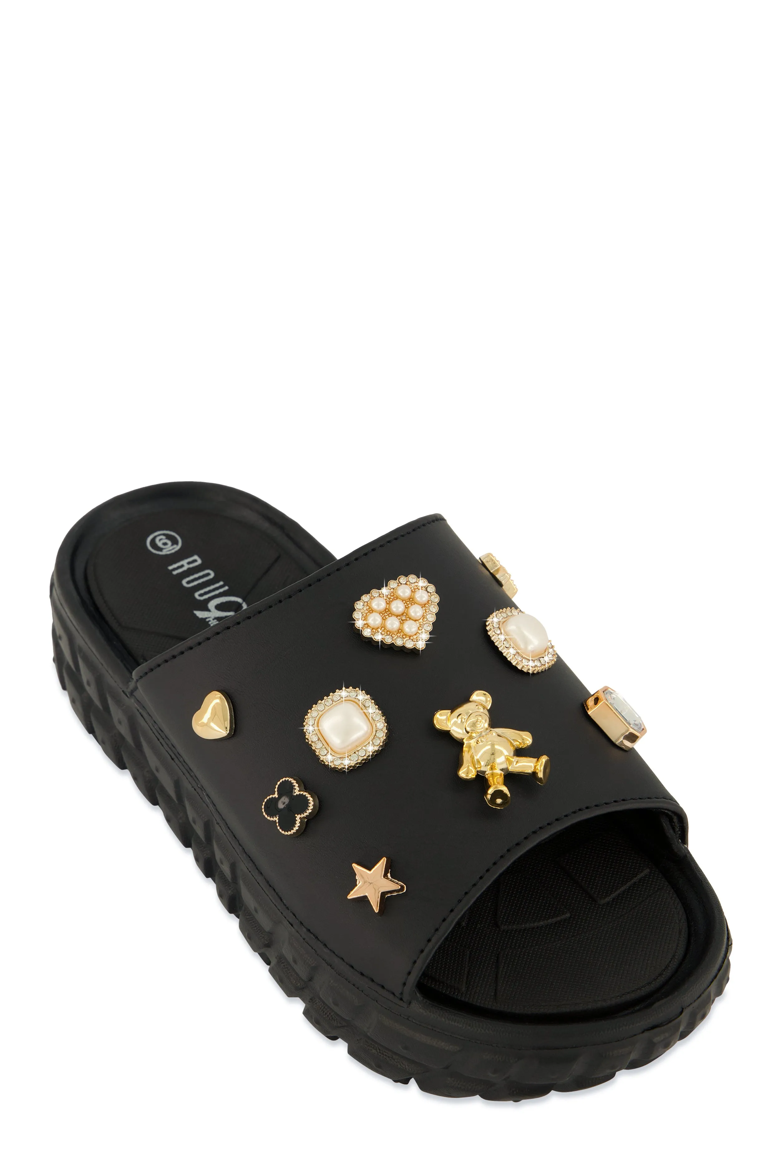 Studded Charm Platform Slide Sandals
