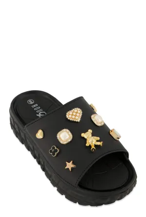 Studded Charm Platform Slide Sandals