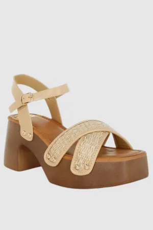 Studded Raffia Clog Sandals