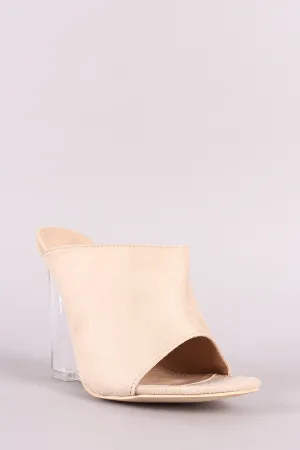 Suede Open Toe Mule Clear Wedge