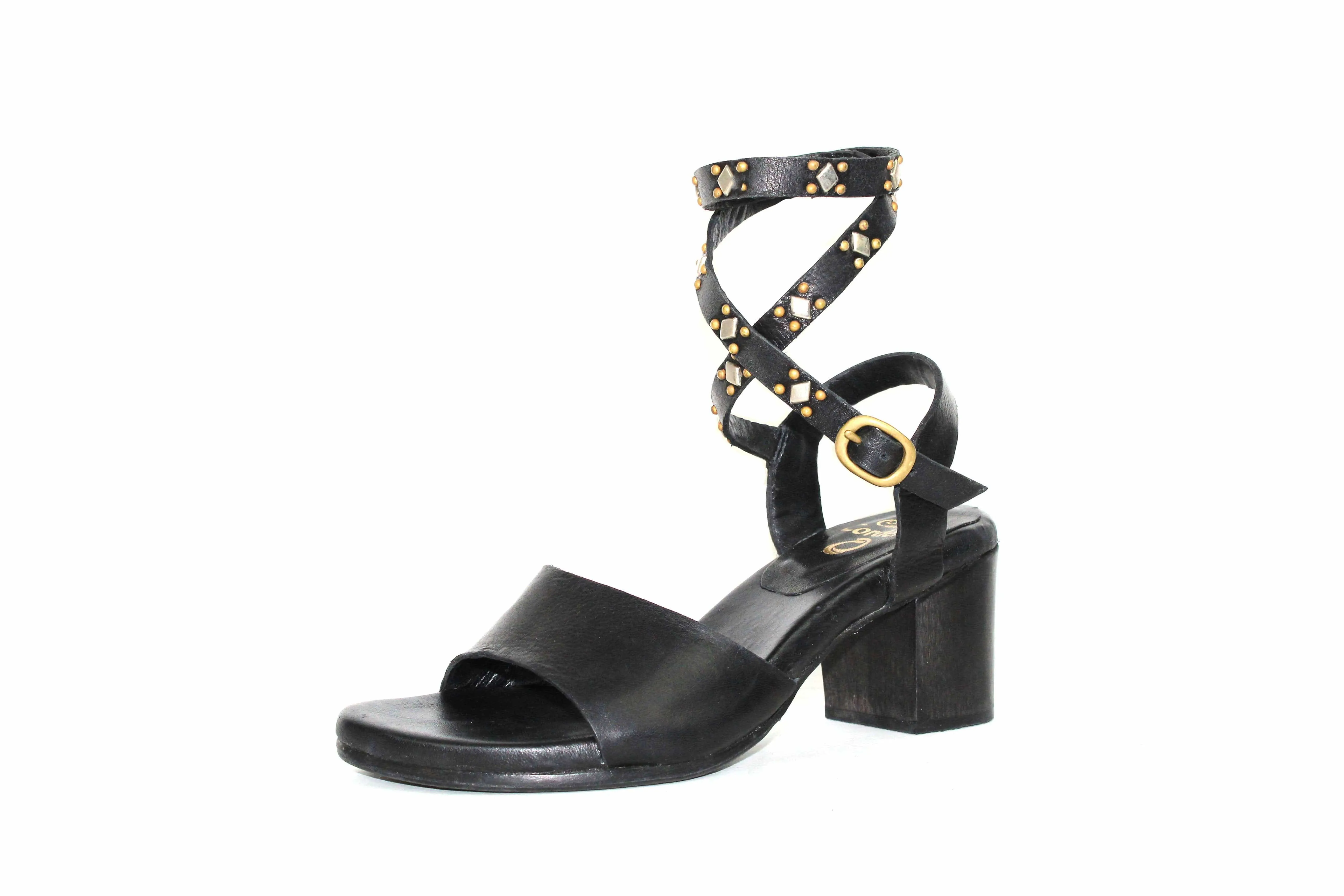 The Lula Leather Cube Heel Sandal with Stud Details