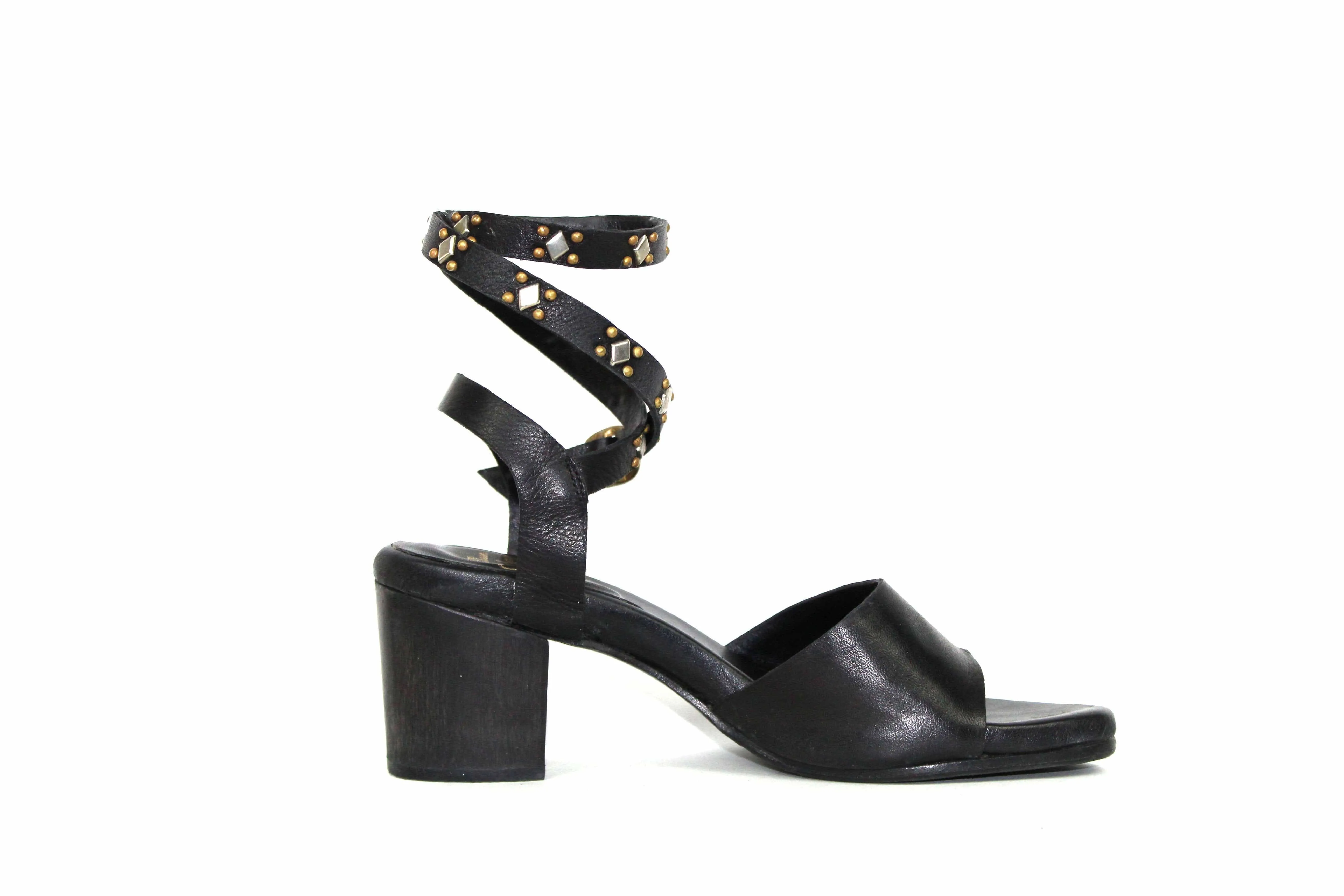 The Lula Leather Cube Heel Sandal with Stud Details