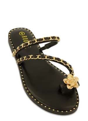 Threaded Chain Strap Toe Loop Sandals