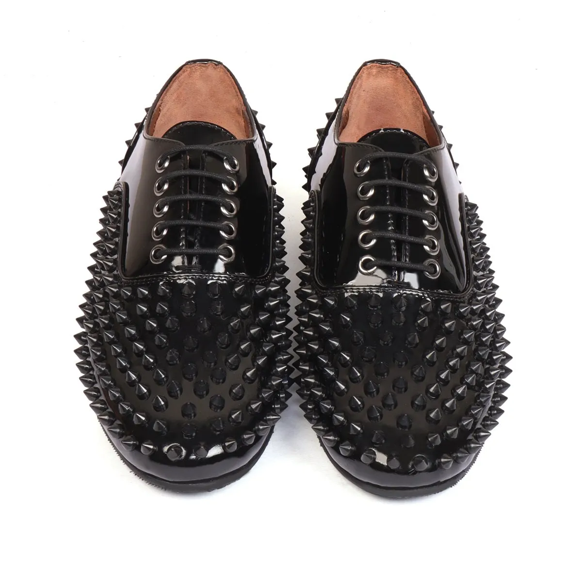Toe And Counter Black Studded Patent Oxford Leather Lace-Up's Shoes For Men by Brune & Bareskin