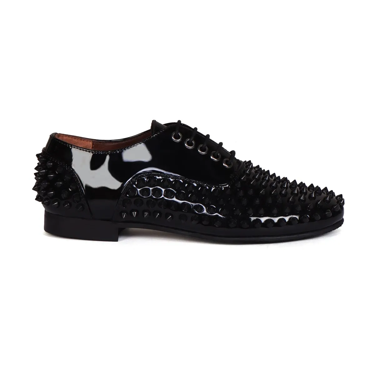 Toe And Counter Black Studded Patent Oxford Leather Lace-Up's Shoes For Men by Brune & Bareskin